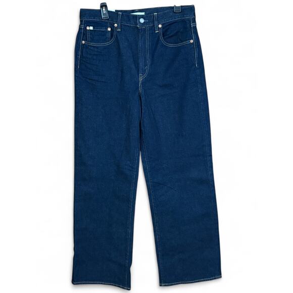AE77 American Eagle Women’s 12 Stovepipe Wide Leg Selvedge Jeans Dark Rinse NWT - Picture 1 of 14